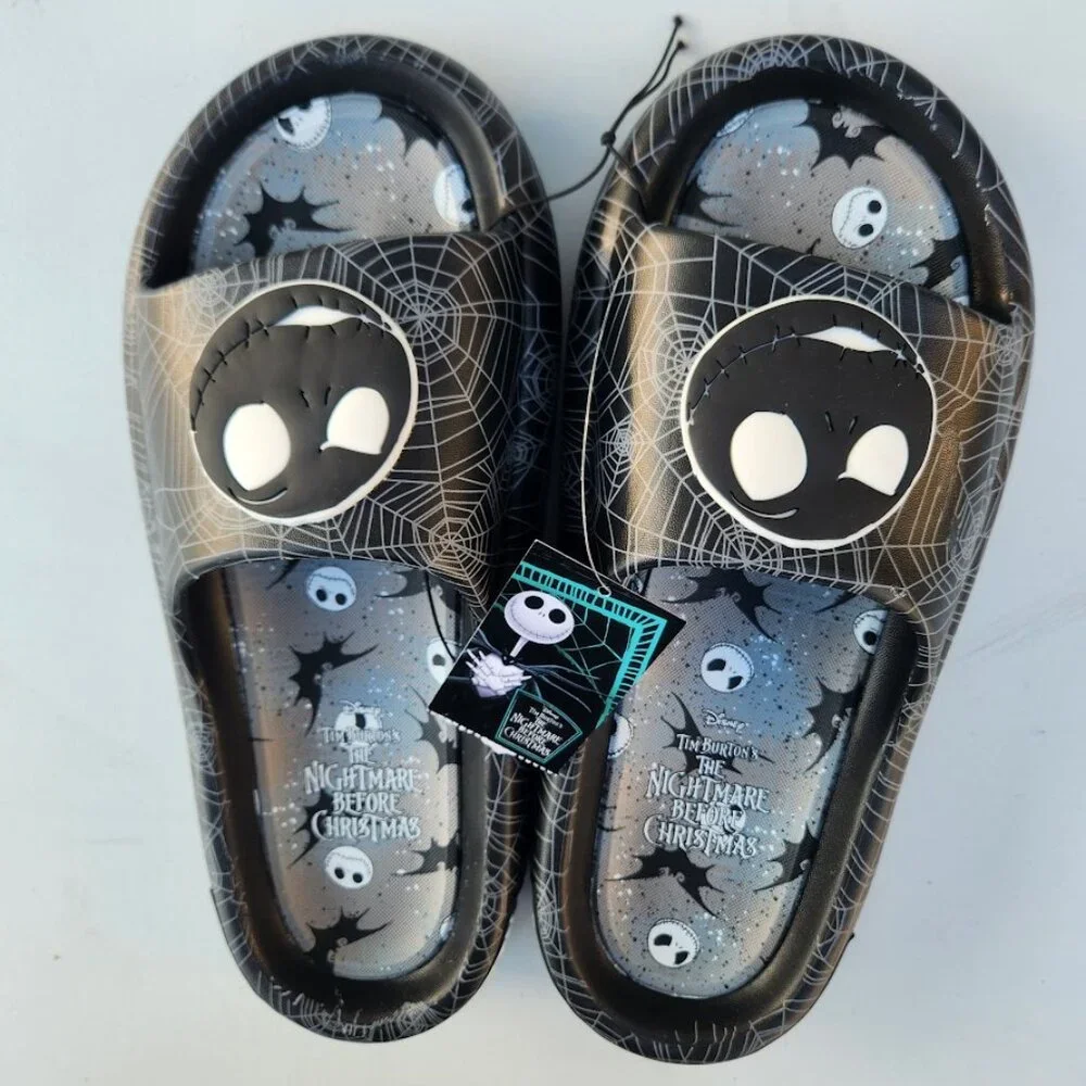 NEW Nightmare Before Christmas Men's Size 12 Sandals Slides Slippers Black White
